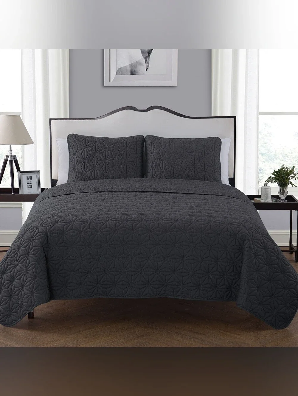 VCNY Home 3-Piece Grey Geometric Quilt Set  King